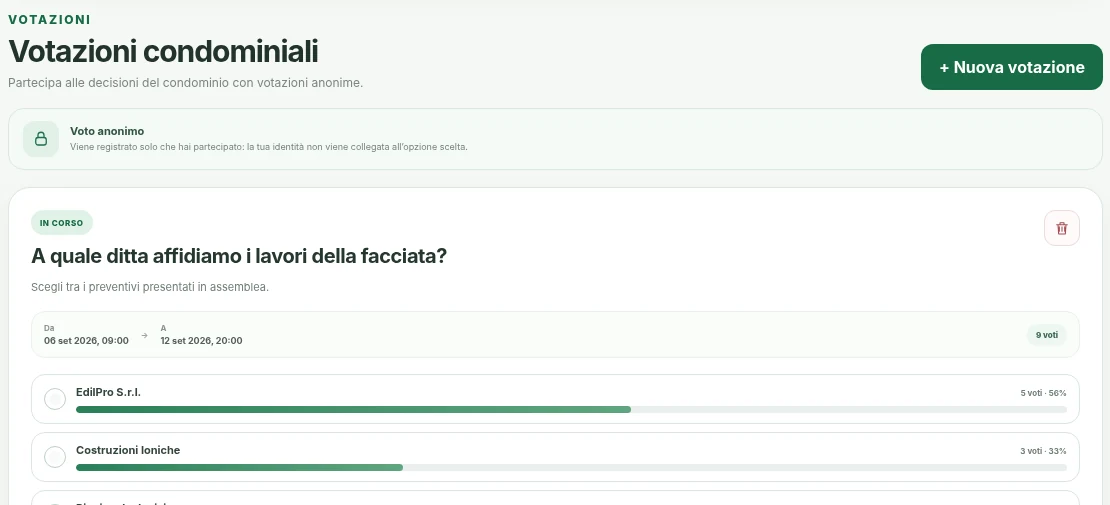 Schermata reale Votazioni di Civico+