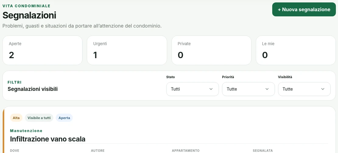 Schermata reale Segnalazioni di Civico+