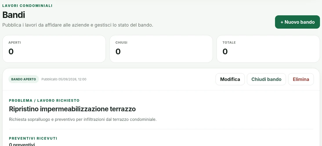 Schermata reale Bandi di Civico+